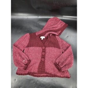 Decree Hooded Crotchet Crop Cardigan Burgundy Button front Long Sleeve Size M